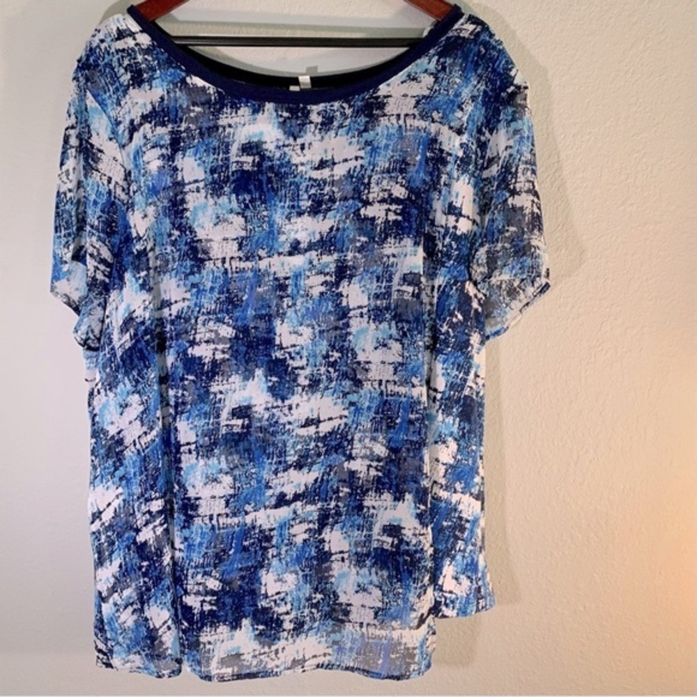 Bellatier Blue Abstract Print Top‎ 3X Made in USA